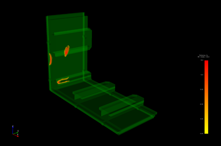3D image from the acquired data is compared with the CAD model